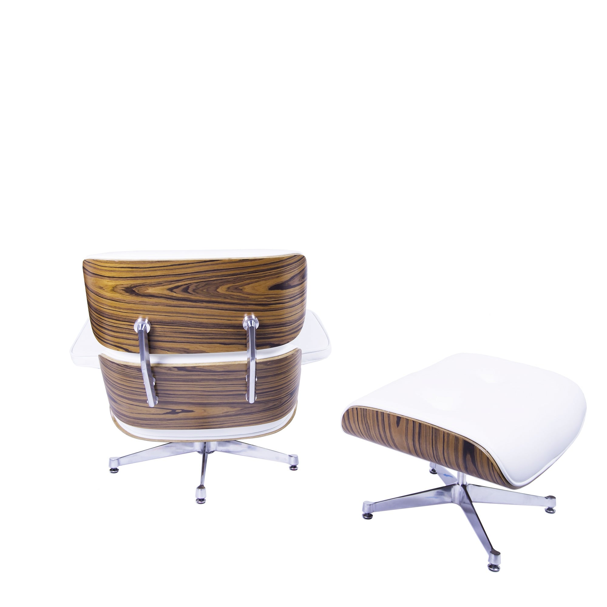 Charles Eames style, Sillón con hocker EA670 blanco PalysanderPalysander Base pulida