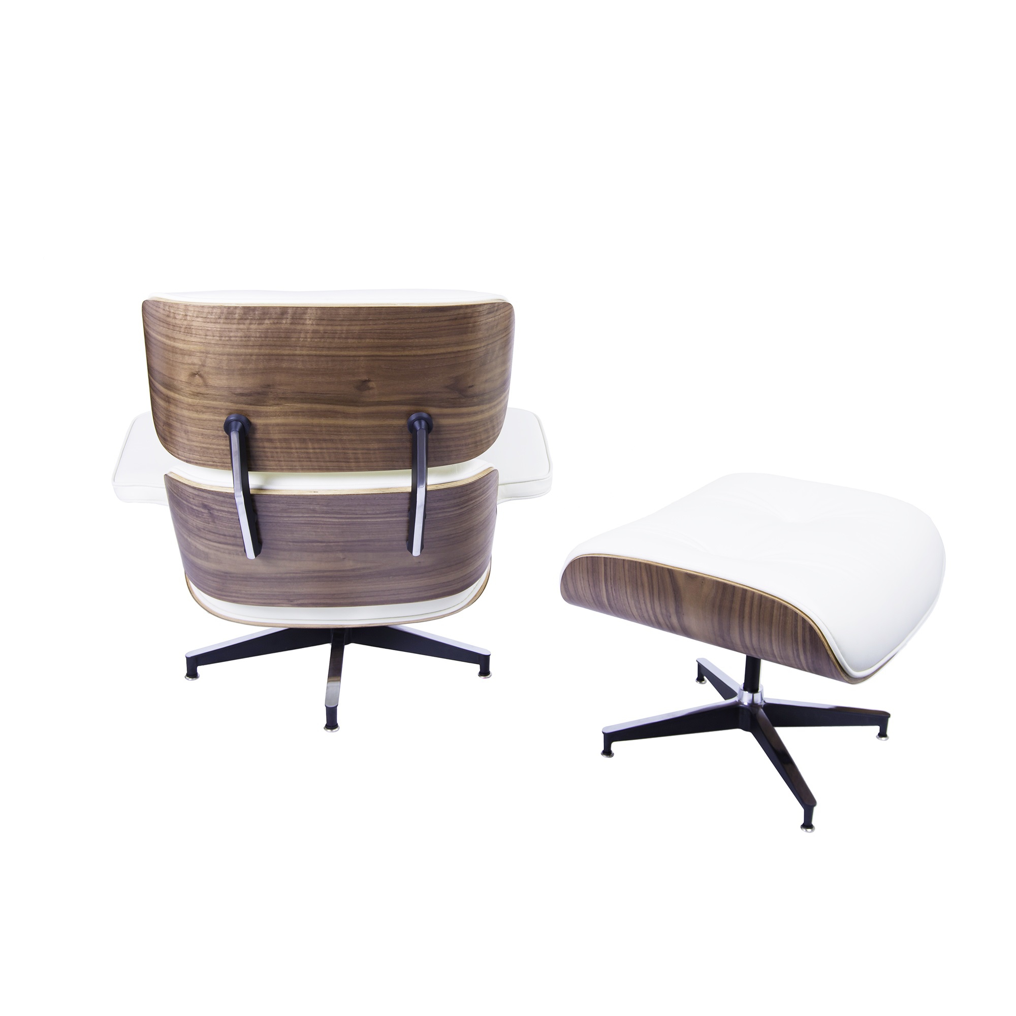 Charles Eames style, Sillón con hocker EA670 XL Crema Nuez Base negra